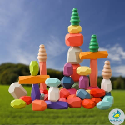 grand-ensemble-de-blocs-de-bois-colorés-empilables