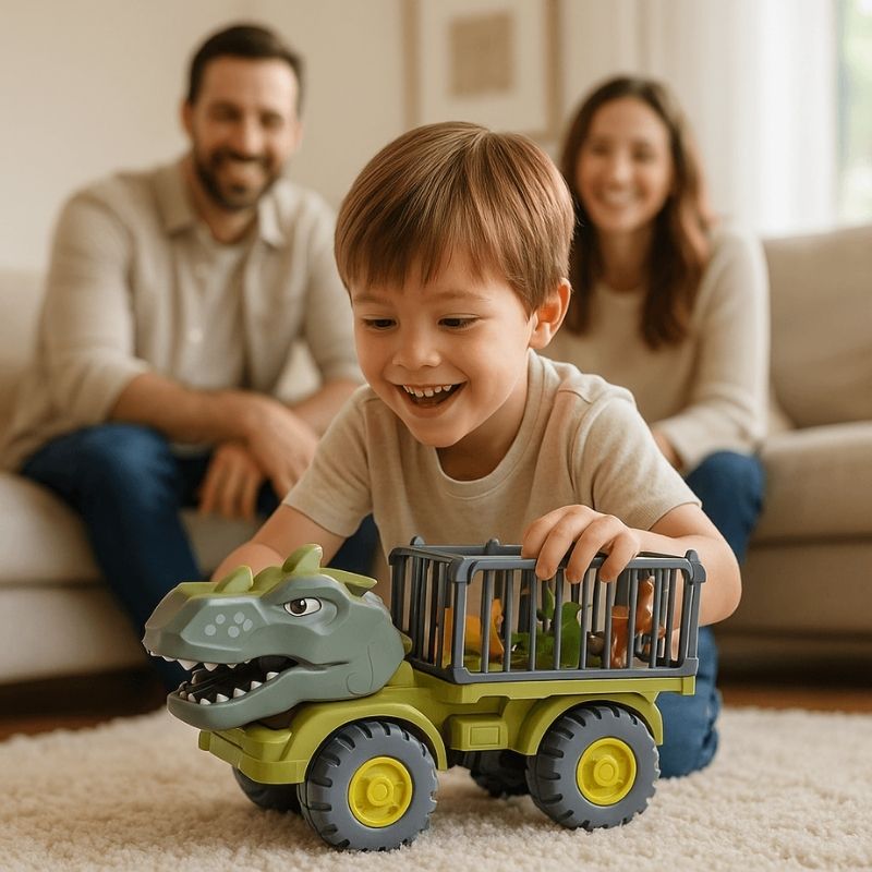 un-garçon-6-ans-joue-dinosaure-papa-maman-souriant