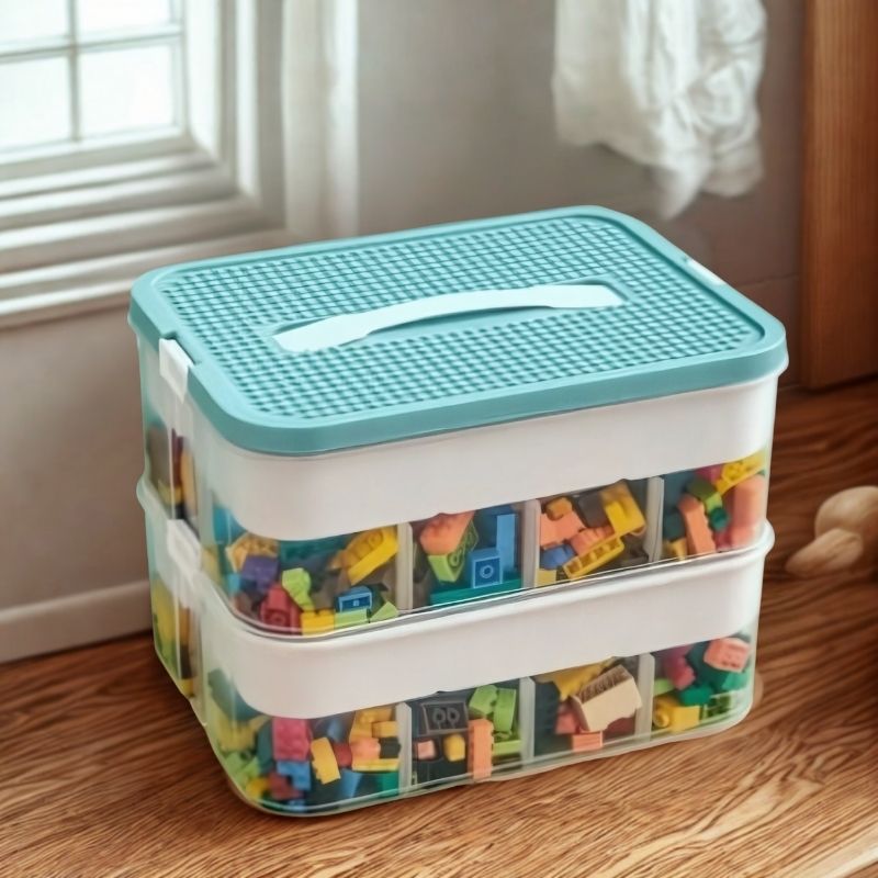 empilable-rigide-bleu-compartimenté-compatible-lego