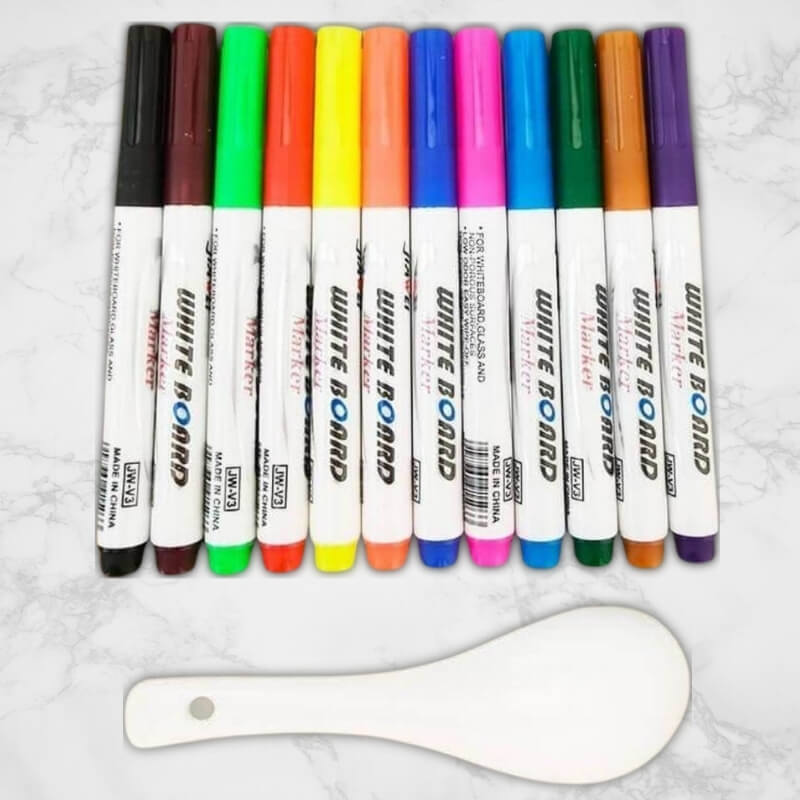 ensemble-de-12-crayons-de-couleur-encre-flottante-avec-cuilliĂšre-porcelaine