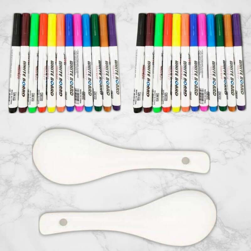 ensemble-de-24-feutres-multicolores-encre-flottante-avec-2-cuilliÚres-en-céramique