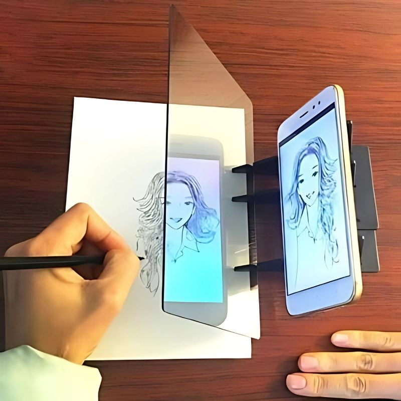 une-femme-dessine-avec-un-projecteur-un-visage-avec-cheveux