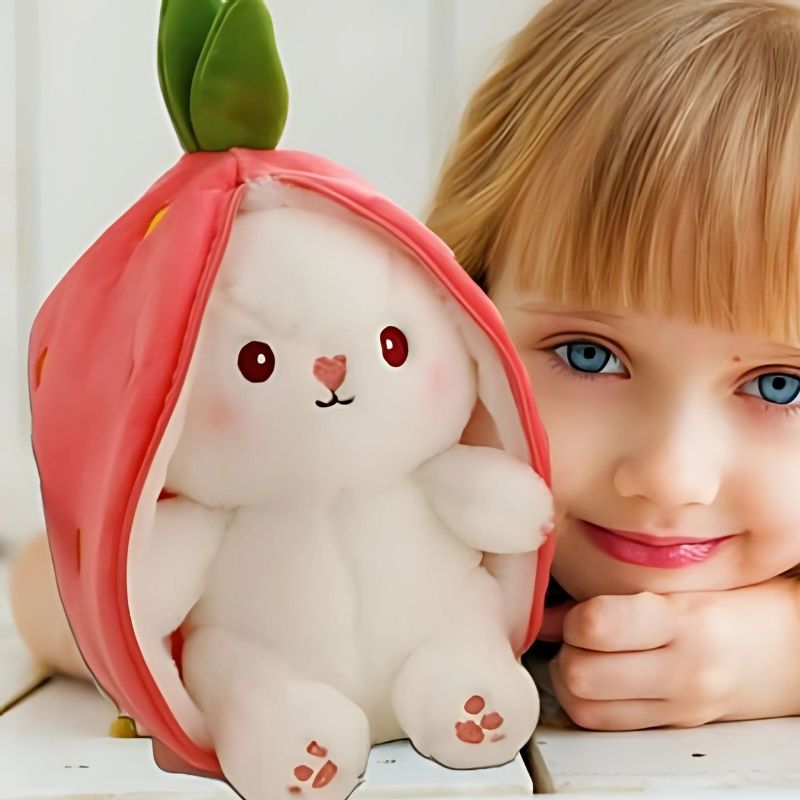une-fillette-aux-yeux-bleus-avec-peluche-lapin-blanc-rose