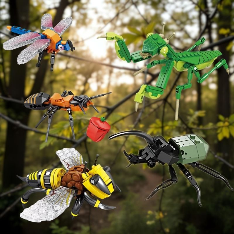 d'insectes-mante-libellule-fourmi-scarabée-abeille