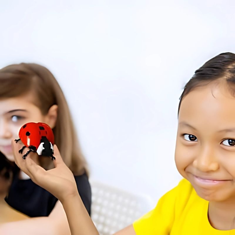 une-fille-asiatique-au-chandail-jaune-tient-une-figurine-coccinelle-dans-sa-main-droite