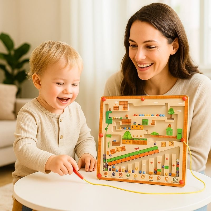 maman-et-garçon-2-ans-jouent-à-un-jeu-de-billes-dans-le-salon