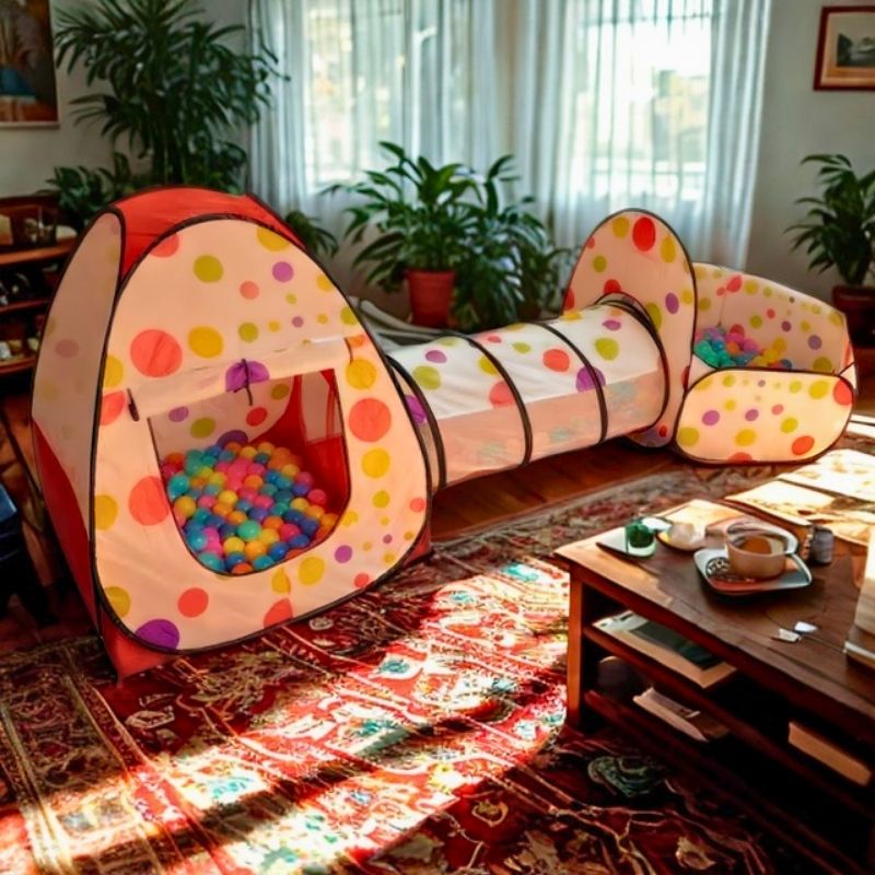 piscine a balle avec tunnel et fosse rouge