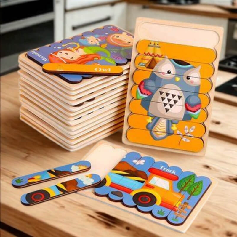 bandes-double-face-pour-enfant-posés-sur-plan de travail-en-bois