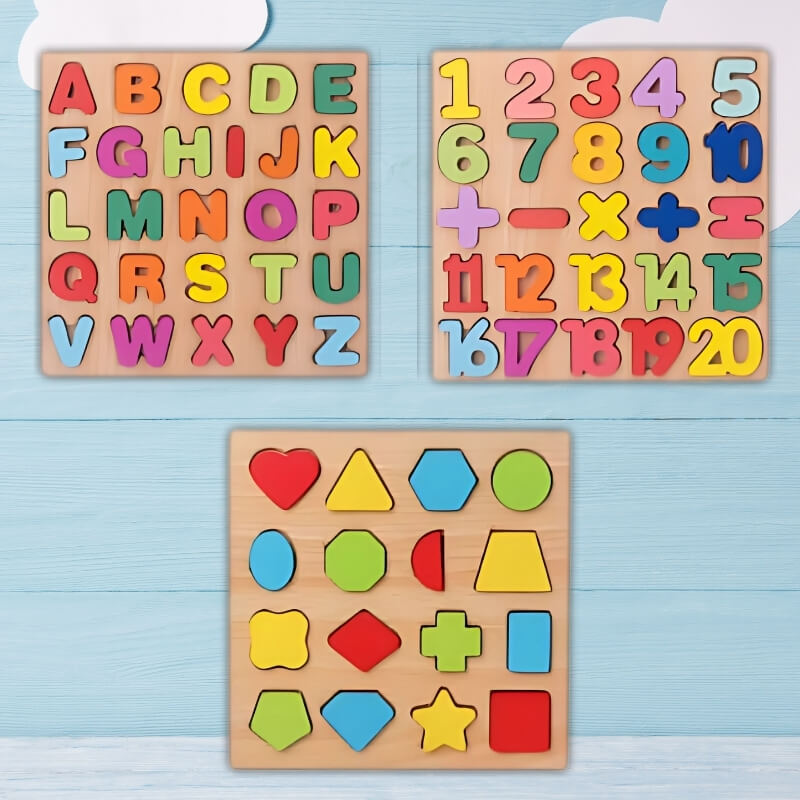PUZZLE EN BOIS | Chiffres, lettres et formes
