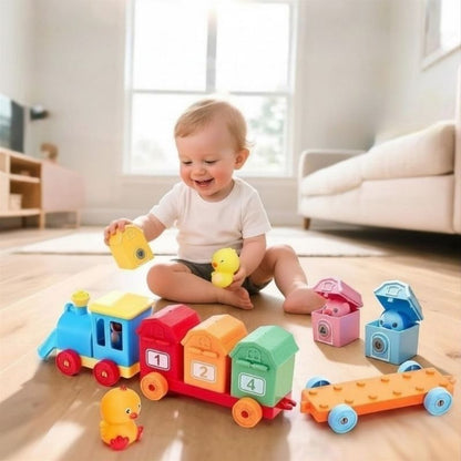 Jouet bébé 12 mois train de ferme Montessori avec wagons et clés