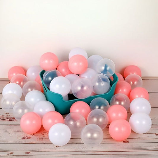 balles pour piscine rose blanche transparente diamètre 7 centimètres