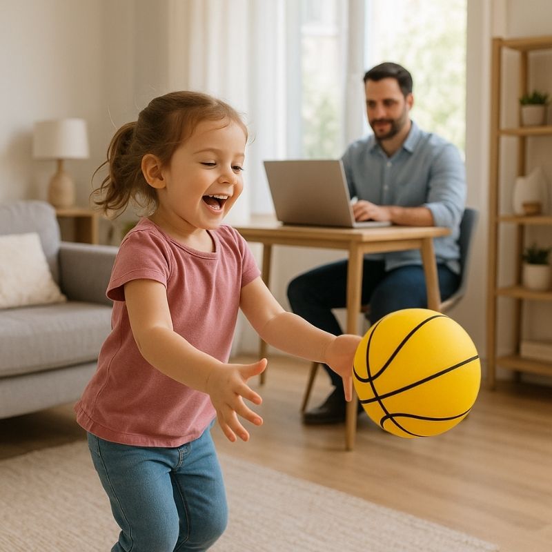 une-fillette-joue-au-ballon-jaune-avec-papa