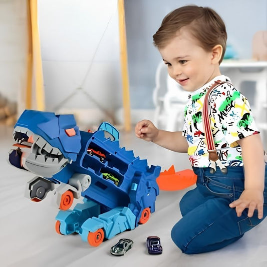 camion jouet garçon 3 ans heureux de son camion dinosaure bleu et orange