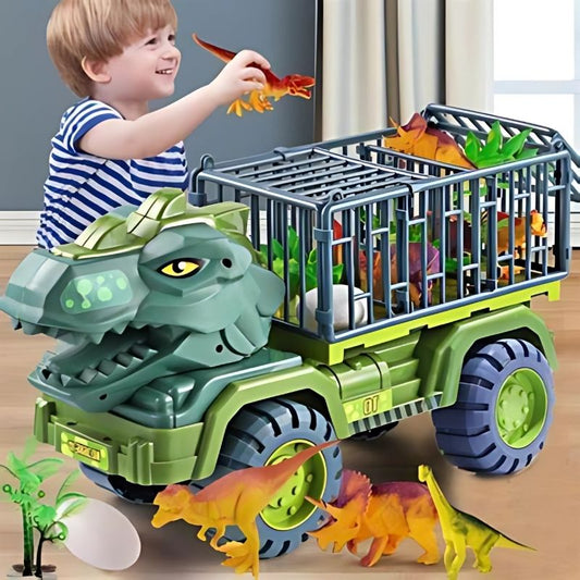 garçon-5-ans-avec-ses-figurines-dinosaure-avec-camion-dinosaure