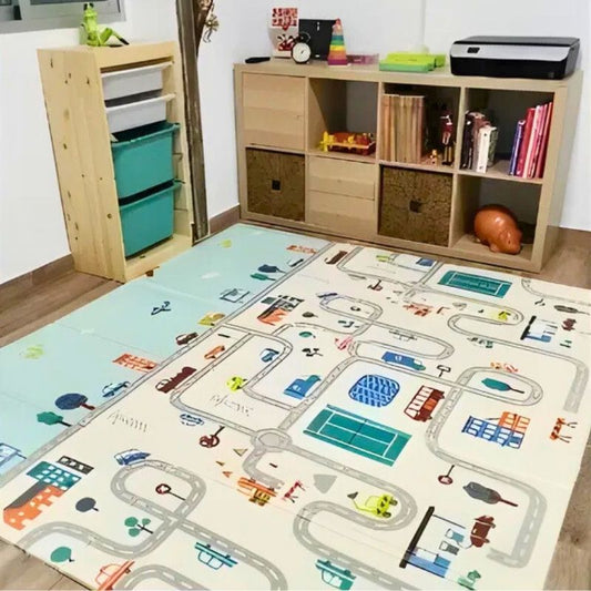 chambre d'enfant recouvert de tapis bébé coloré et confortable