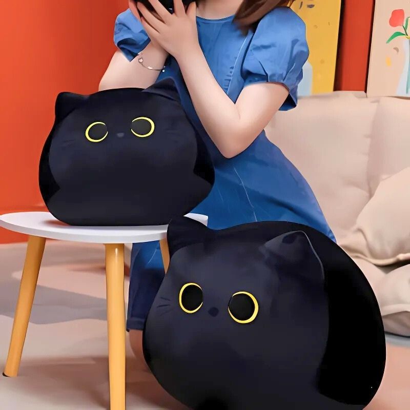 chat kawaii deux peluches chat tailles différentes grands yeux jaunes