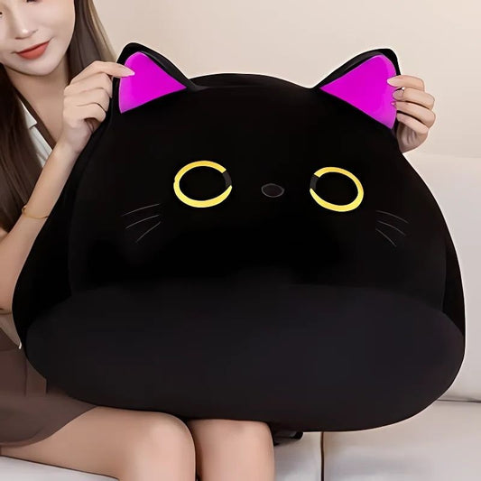 chat kawaii grosse peluche chat noir oreilles roses