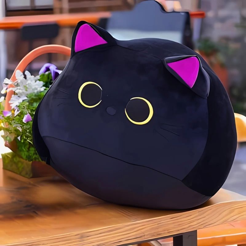 chat kawaii peluche chat noir jaune et rose
