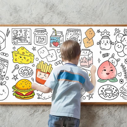 un-jeune-garçon-dessine-sur-une-feuille-géante