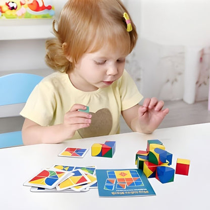 fillette rousse 4 ans joue a un puzzle en bois