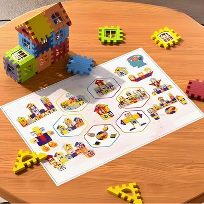 jeu de construction avec plan et suggestions sur une table