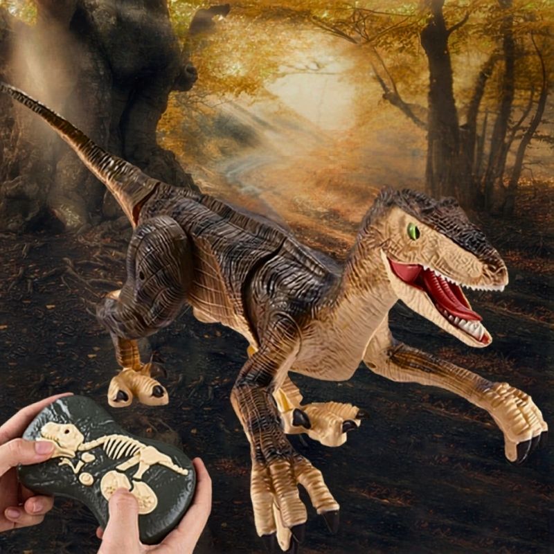 jouet dinosaure marron raptor télécommandé rechargeable