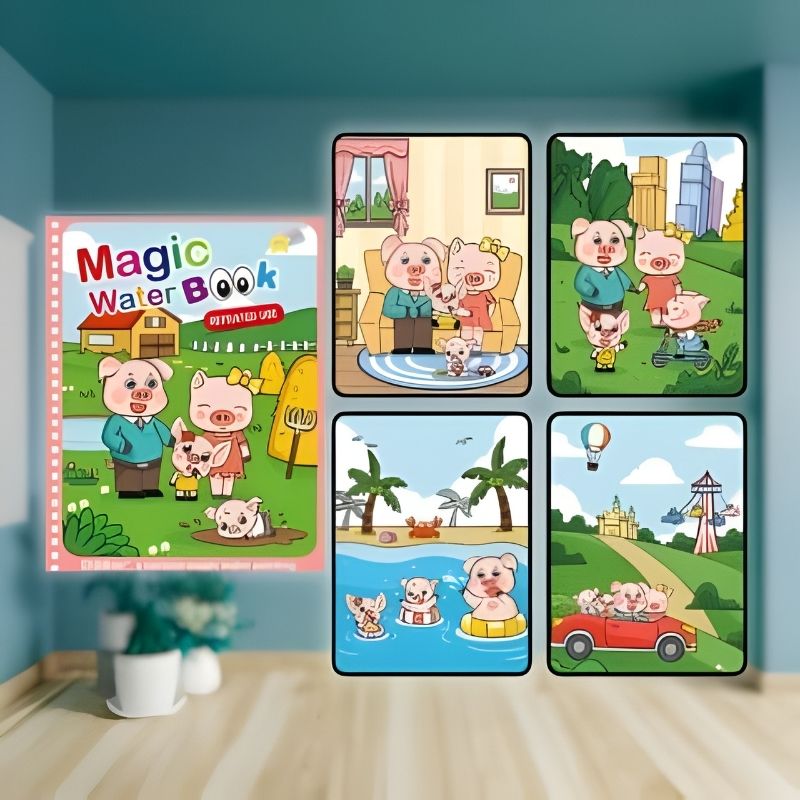 livre dessin facile coloriage à l'eau thème famille cochons