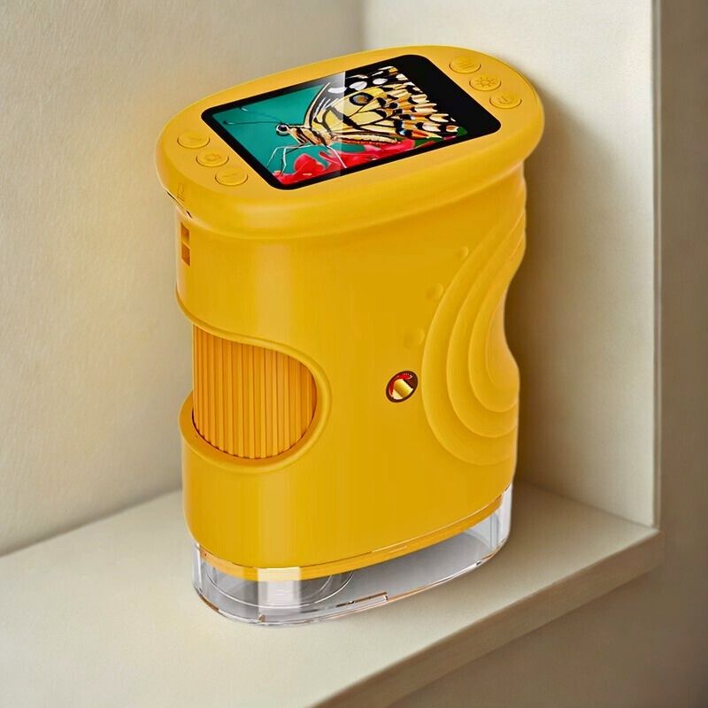 microscope enfant jaune grande lentille 5 cm jaune rechargeable