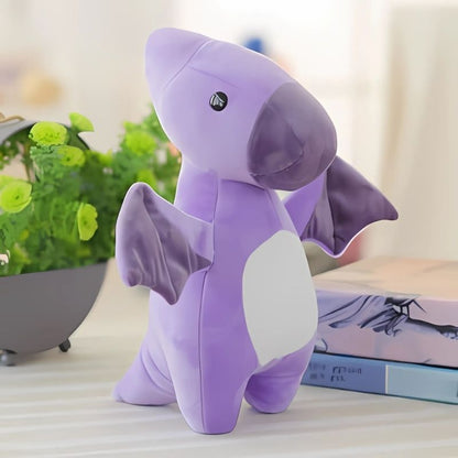 peluche dinosaure ptérodactyle violet mauve debout ventre blanc