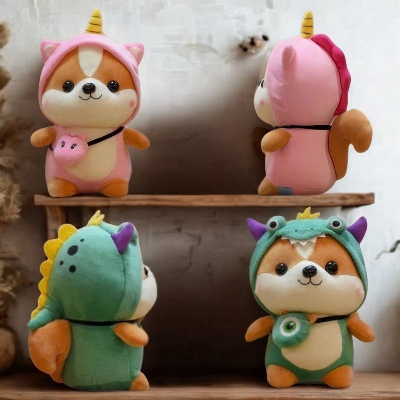 peluche kawaii quatre peluches verte rose mignonnes