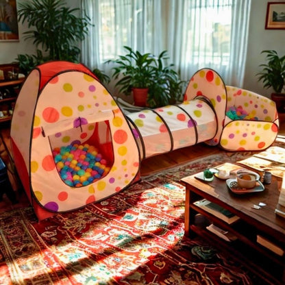 piscine a balle avec tunnel et fosse rouge
