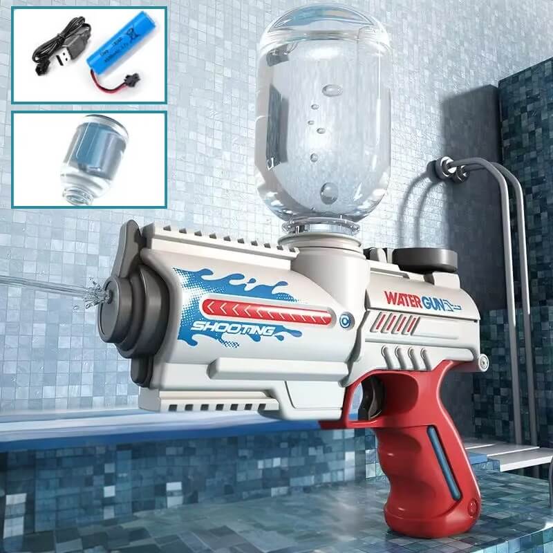pistolet-à-eau-électrique-poignée-rouge-avec-bouteille-pile-et-cable-usb