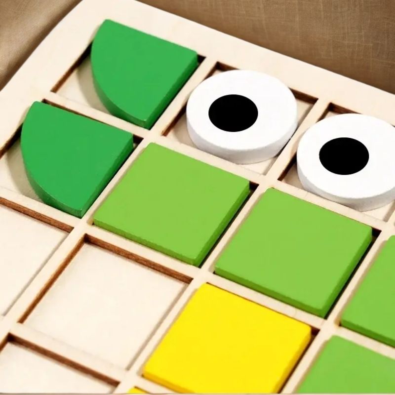 puzzle en bois couleurs vives et pièces douces