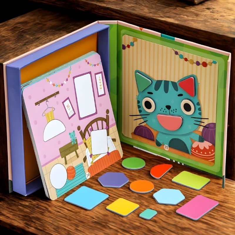 puzzle ensemble de pièces magnétiques à placer dans livre chaton