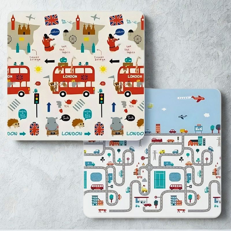 tapis bébé réversible garçon circuit voiture bus rouge de Londre