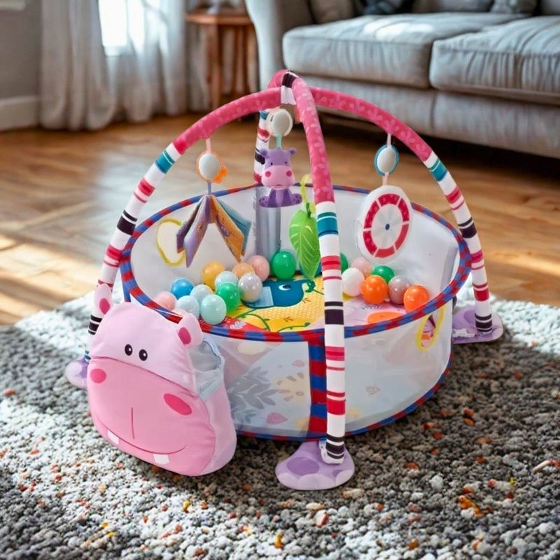 tapis d'éveil bébé hippopotame rose 3-en-1-pour-fille