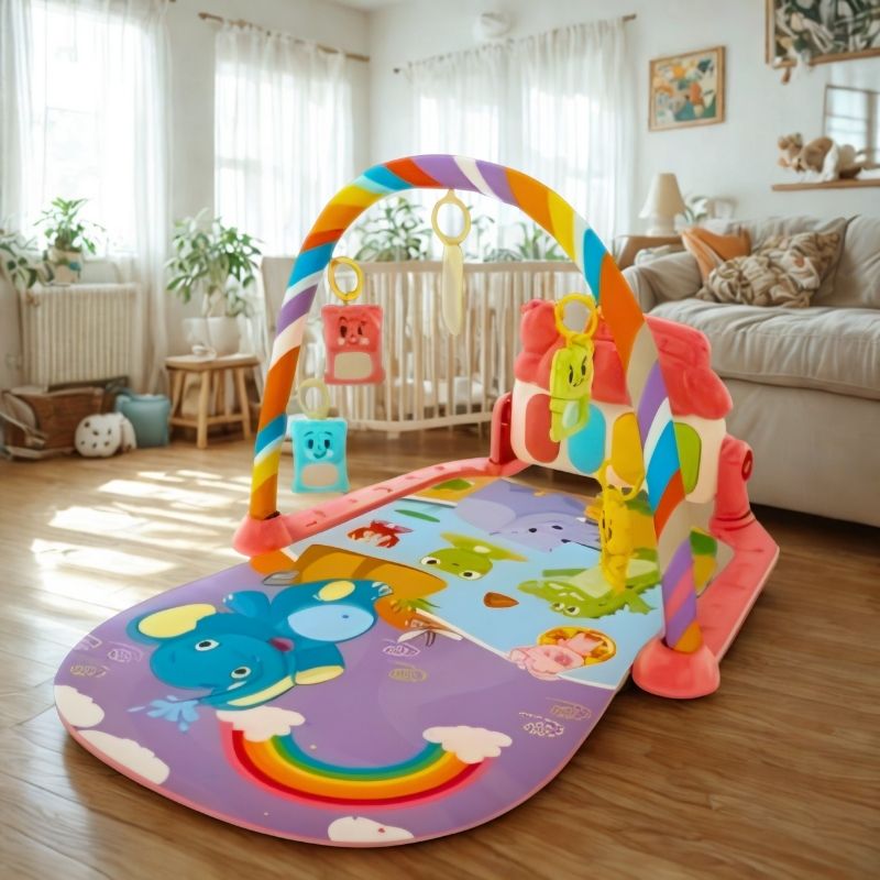 tapis d'éveil bébé motifs éléphant souriant arc-en-ciel