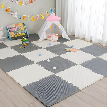 tapis puzzle emboîtable gris blanc