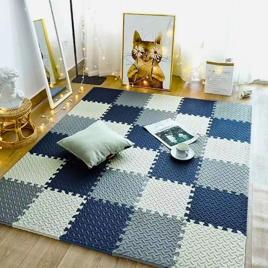 tapis puzzle gris blanc bleu marine pour enfant antidérapant