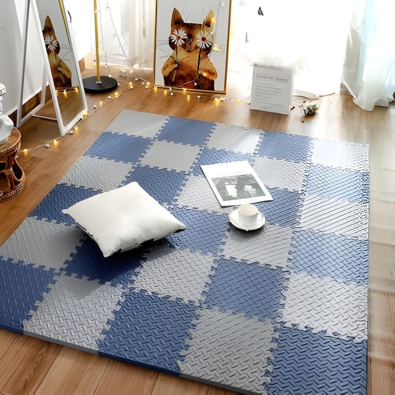 tapis puzzle gris bleu tuiles antidérapantes