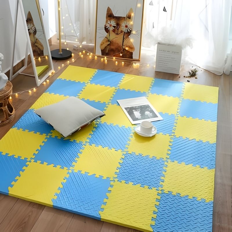 tapis puzzle pour sol isolant antidérapant bleu jaune